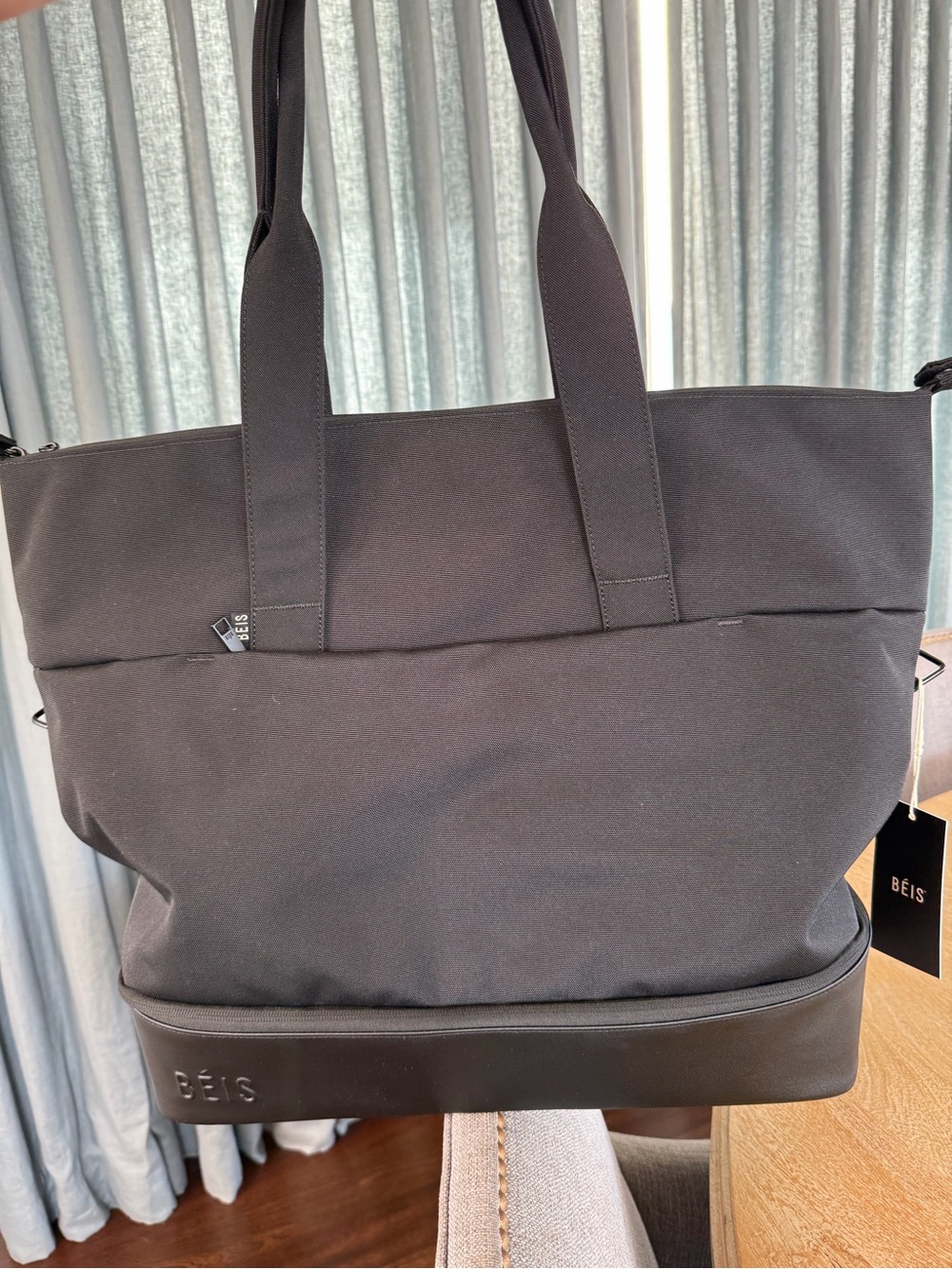 BEIS Black Canvas Tote with Zippered Base